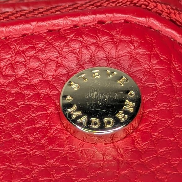 Steve Madden Red Faux Leather Gold Tone Accents 2 Zip Wristlet Wallet 8" x 5" - Picture 7 of 13